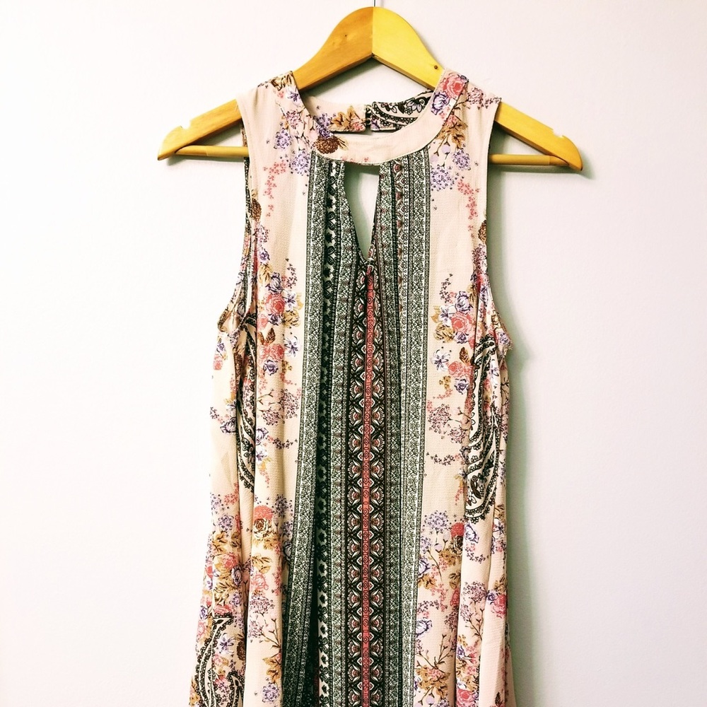 Floral and Paisley Double Keyhole Shift Dress